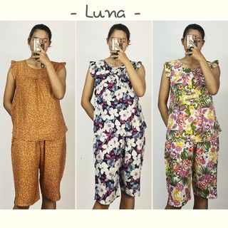 Đồ trung niên lanh mặc nhà nữ quần lửng vải tôn thoáng mát LUNA dưới 50kg