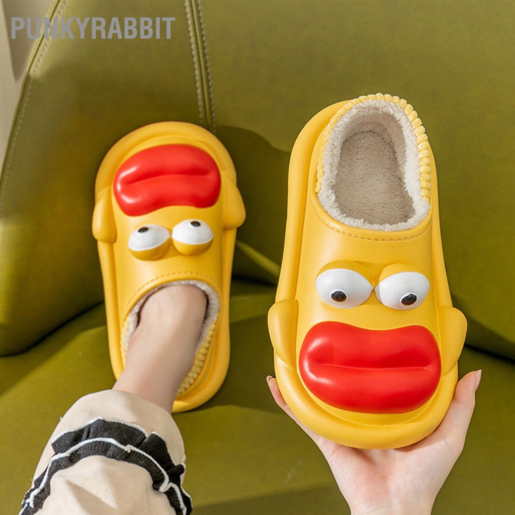 PunkyRabbit Phụ Nữ Dép Đi Trong Nhà Mùa Đông Hoạt Hình Dễ Thương Xúc Xích Miệng Chống Nước Dày Ấm Lông Thú Giả Cho Gia Đình