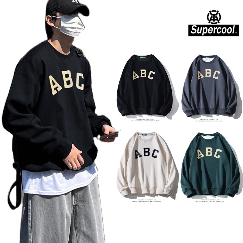 #SupercooL# #SupercooL# Áo Nỉ Sweater Thể Thao Nam Big Size Áo Form Rộng Thun Cổ Tròn Dài Tay ABC In Họa Tiết Oversize Côtton Cao Cấp Vải Thoáng Giữ ấm Cho Cặp Đôi Thu đông Streetwear Thời Trang Nhiều Màu Chạy Bộ Thể Dục Xe đạp