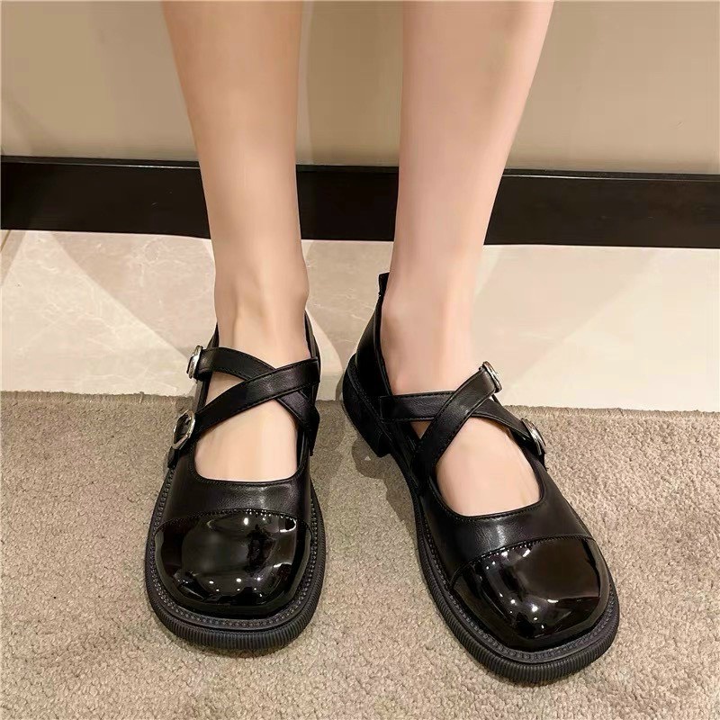 Giày búp bê nữ đế bệt mũi tròn quai chéo thời trang kiểu dáng Hàn Quốc