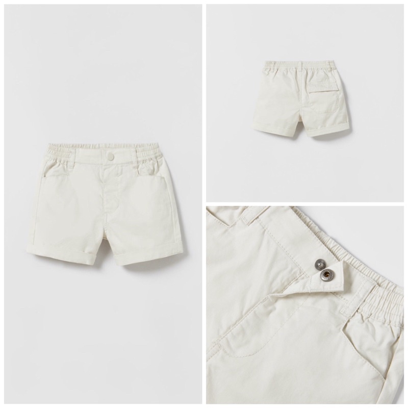 (ZARA CHÍNH HÃNG) Quần short thô trắng khuy bấm cho bé