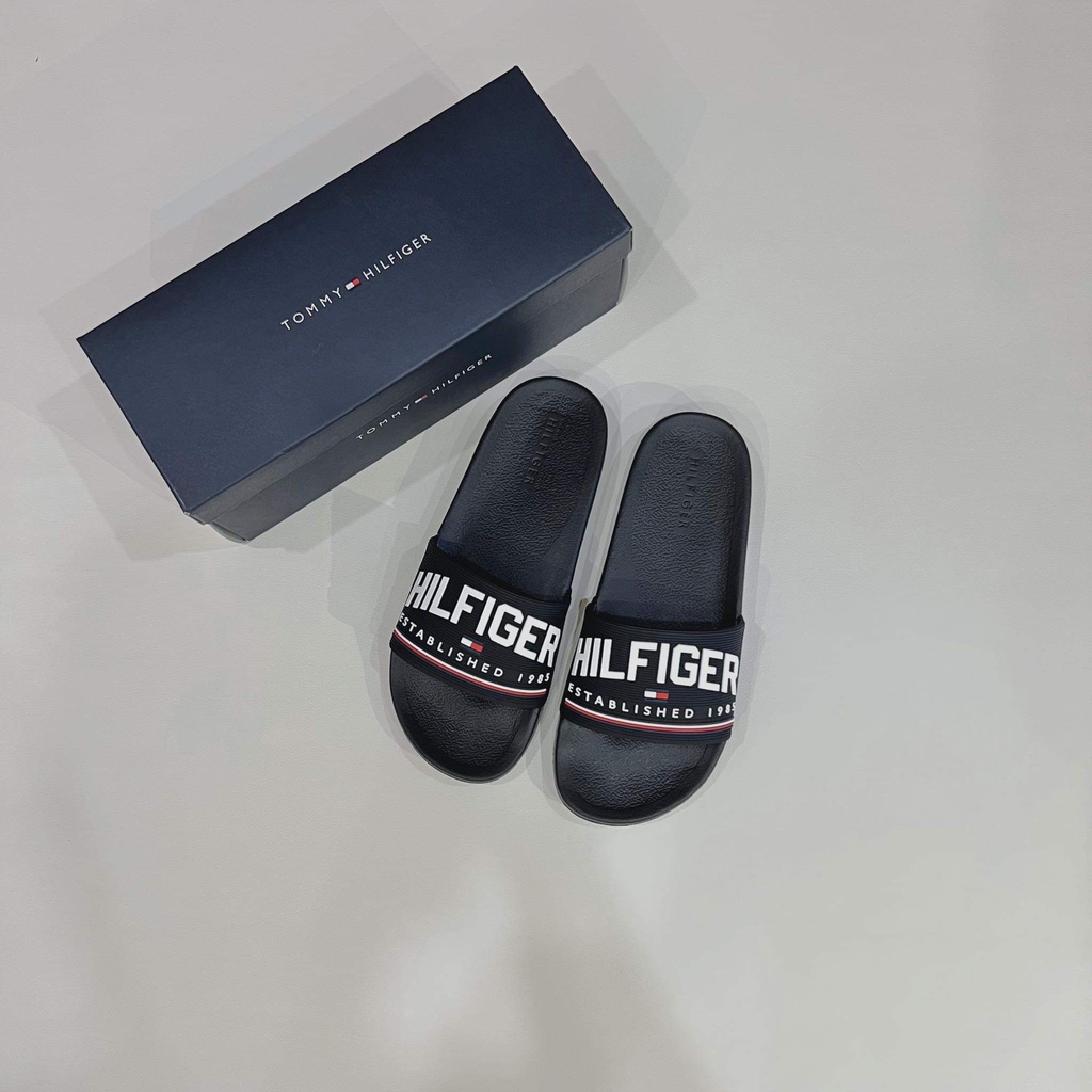 Dép quai ngang Tommy Hilfiger ELDIN BLACK Đen Fullbox | PiuPiu Authentic