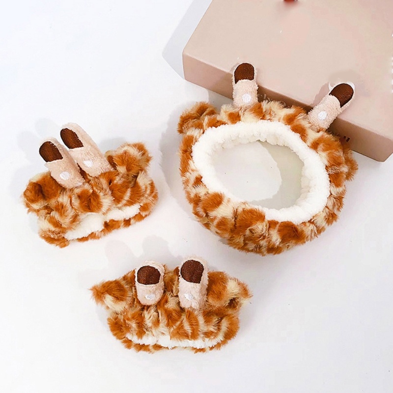 Băng Đô Cài Tóc Rửa Mặt / Đeo Cổ Tay Bằng Vải Bông Hình Hươu Cao Cổ Hoạt