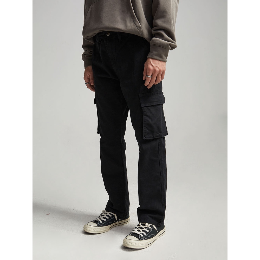 Quần túi hộp Khaki The Denimaniac dáng suông màu Black