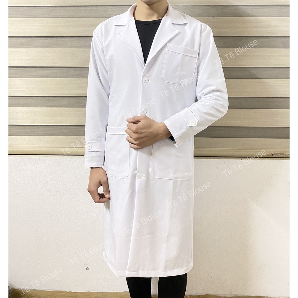 Áo Blouse Nam Cộc, Dài Tay Dáng Ngang Gối Cao Cấp, Vải Co Giãn, Không Nhăn dùng làm quà tặng cho Bác sĩ, có thêu tên