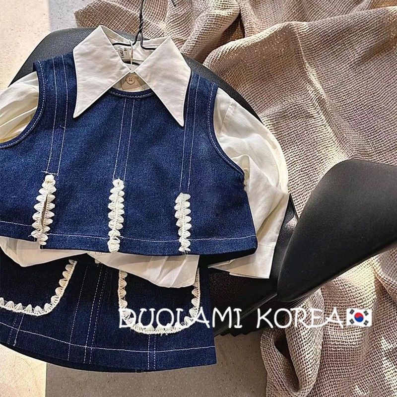 Set Áo Sơ Mi Và Chân Váy Denim Phong Cách Hàn Quốc Thời Trang Xuân Hè Cho Bé Gái 30131