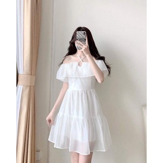 Váy cúc bọc trễ vai mặc 2 kiểu dễ thưn(TẶNG SON)