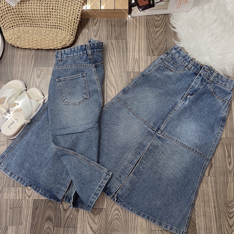 Chân váy jeans dáng dài xẻ lưng cao Cuahangjeans