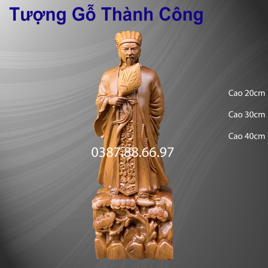 Tượng khổng minh gia cát lượng cao từ 20cm đến 40cm chất liệu gỗ bách xanh nguyên khối