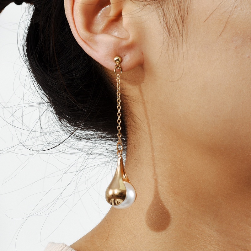 Khuyên Tai Giọt Nước Đính Hạt Ngọc Trai Giả Thời Trang