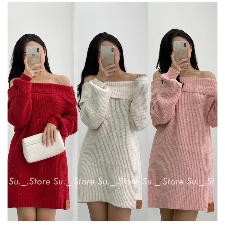 Váy len trễ vai dệp kim tuyến siêu xinh, chất len dày dặn mặc nhiều kiểu Bimclothingg