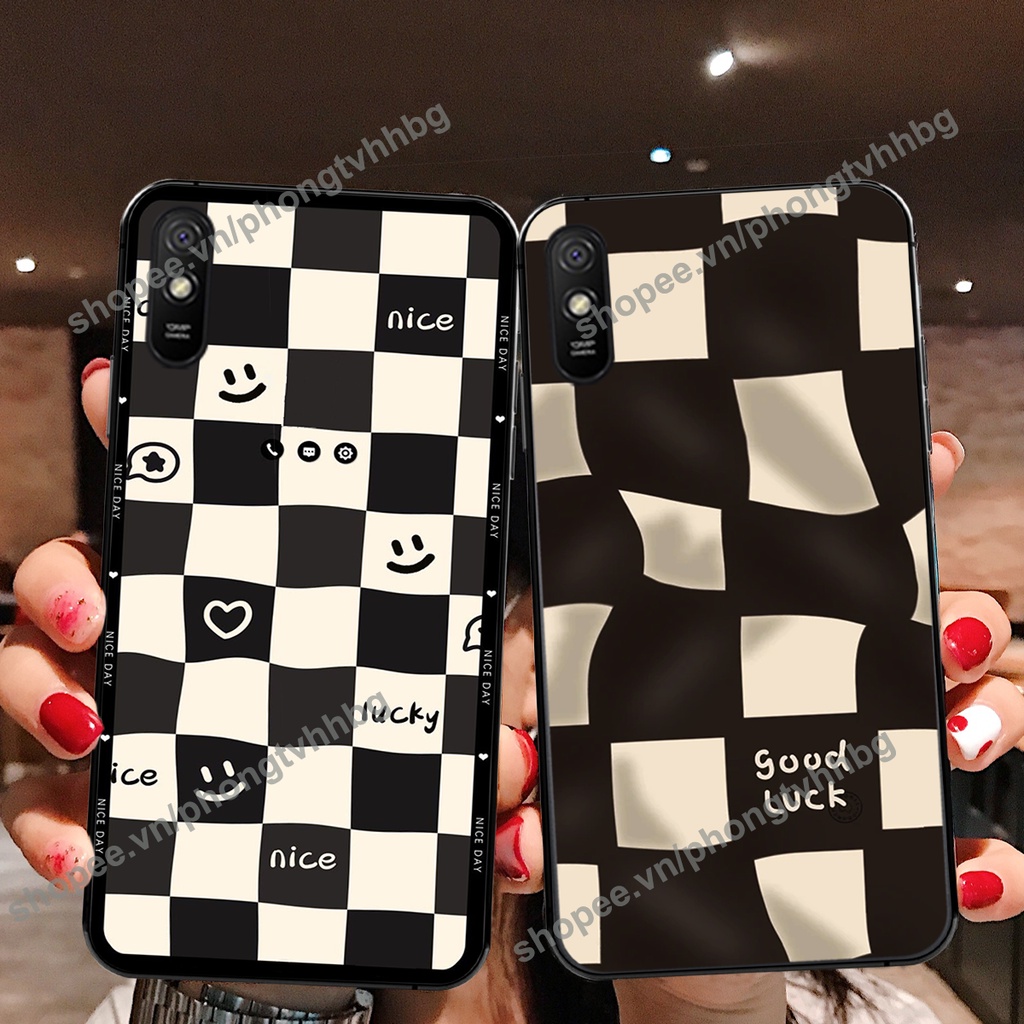 Ốp lưng Xiaomi Redmi 7A / 8A / 9A caro mẫu hoa trắng đen cực đẹp cute giá rẻ