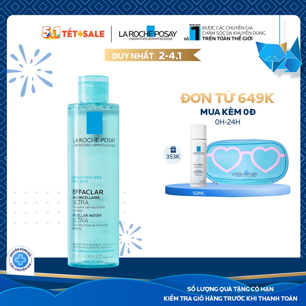 Nước làm sạch sâu và tẩy trang da dầu nhạy cảm La RochePosay Micellar Water 200ml