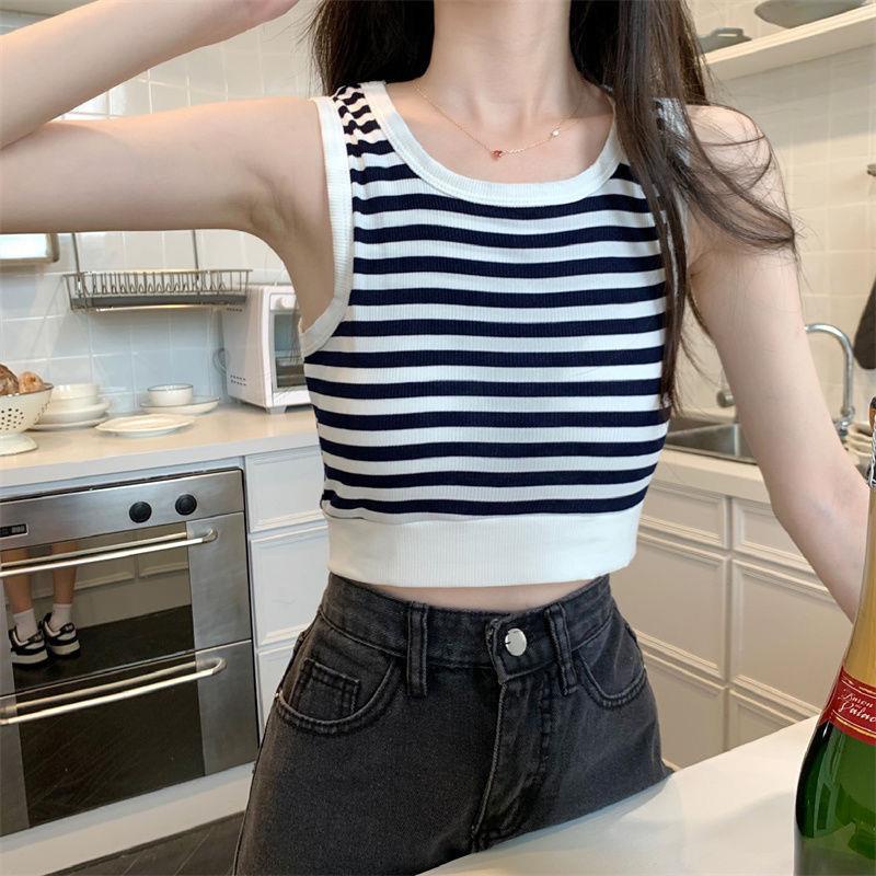 Áo Thun Dệt Kim geny_genz Sát Nách Kẻ Sọc Ngang Bo Viền Chất Bozip