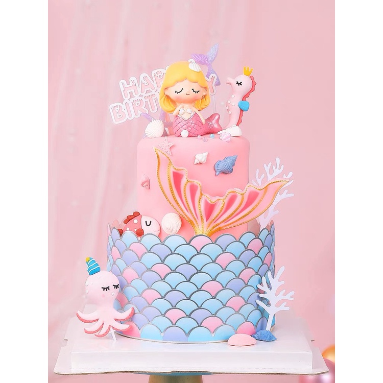 Trang trí sứ nàng tiên cá cute tóc vàng nhắm mắt