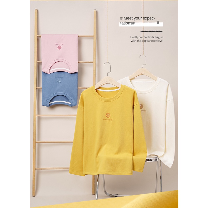 Bộ Đồ Ngủ Liền Thân Vải Cotton Mỏng Tay Dài Cổ Tròn Màu Trơn Thời Trang Xuân Thu Cho Nữ