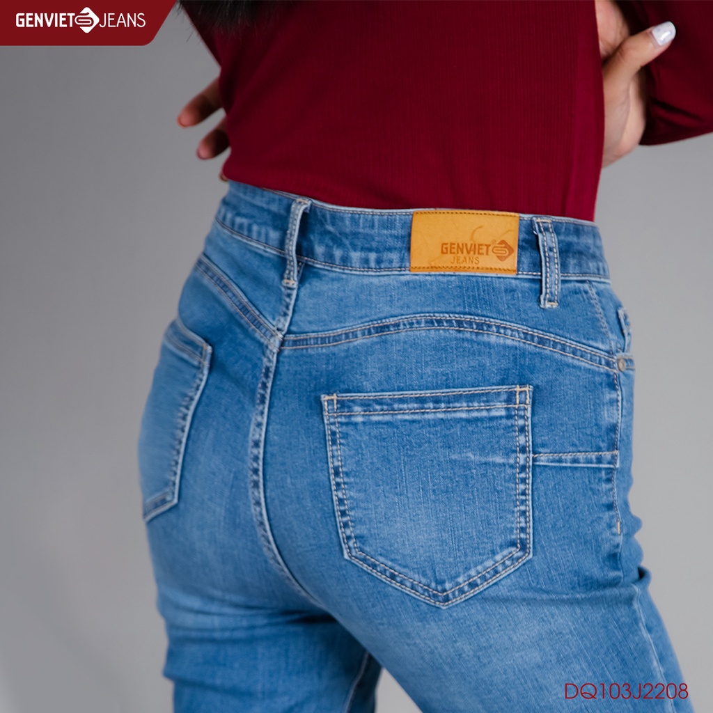 Quần Jeans Nữ Trơn Dáng Ôm Skinny Chất Bò Mềm Cao Cấp Basic DQ103J2208,, GENVIET