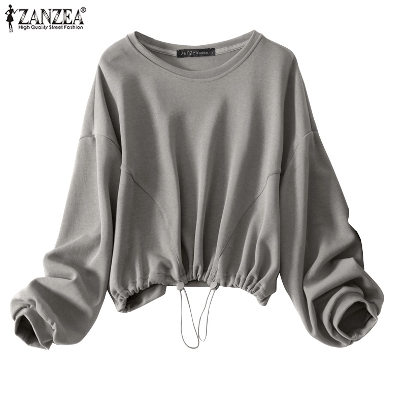 Zanzea Áo Nỉ Dài Tay Cổ Tròn Rút Dây Thời Trang Nữ