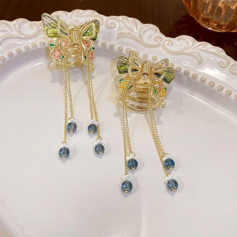 PVN57585 Kẹp Tóc Tua Rua Hình Bướm Đính Pha Lê Sang Trọng Phong Cách Hàn Quốc