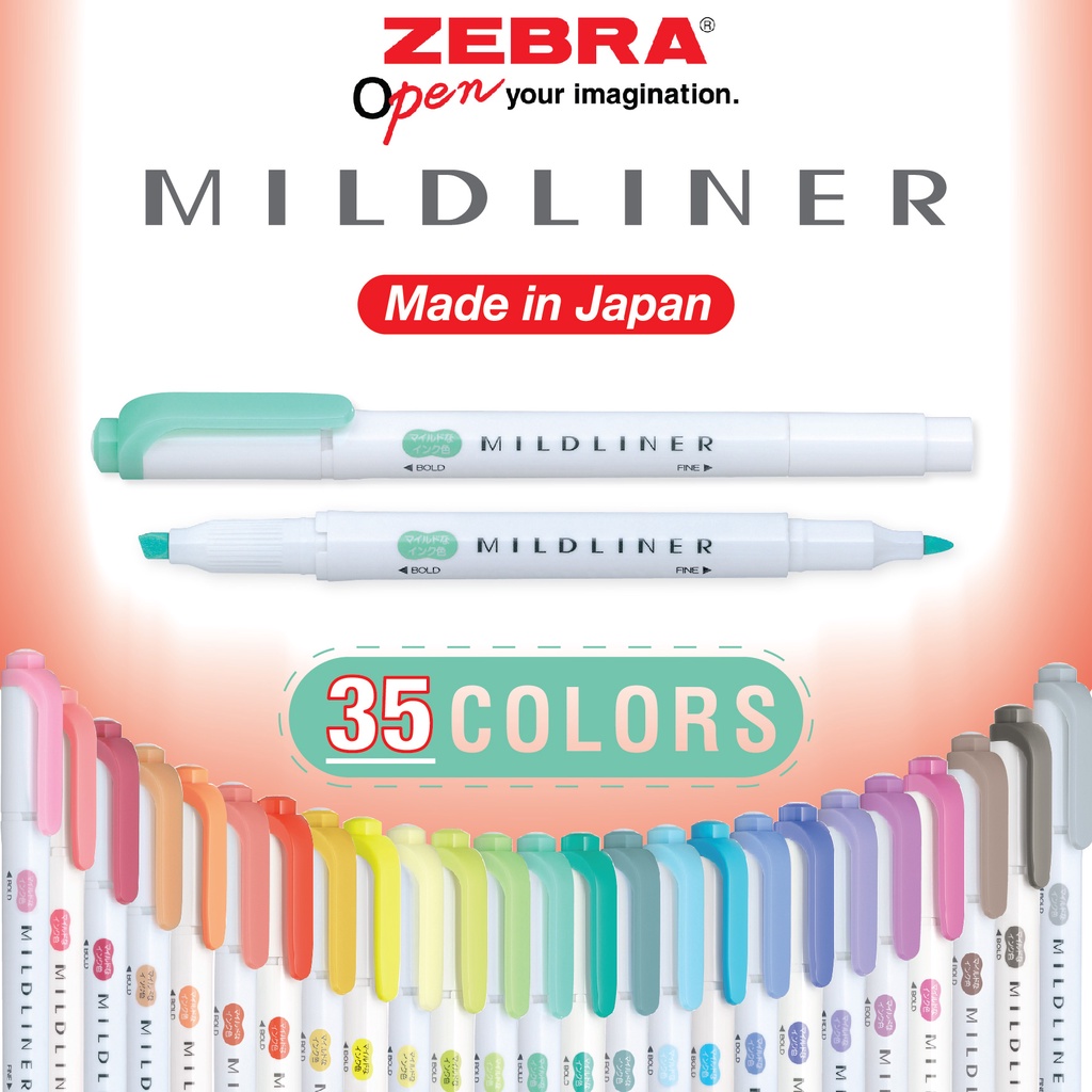 Bút đánh dấu 2 đầu Zebra Mildliner Nhật Bản 35 màu [Chính hãng] - 1 cây