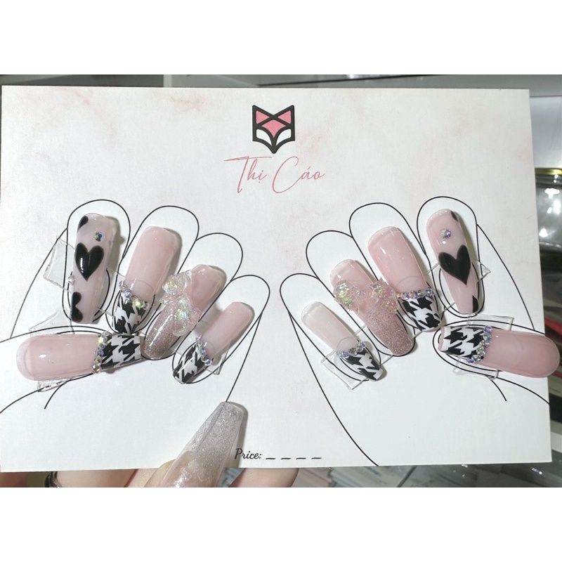 [ Nails box] Móng Úp Giả thiết kế hồng thạch phối ziczac