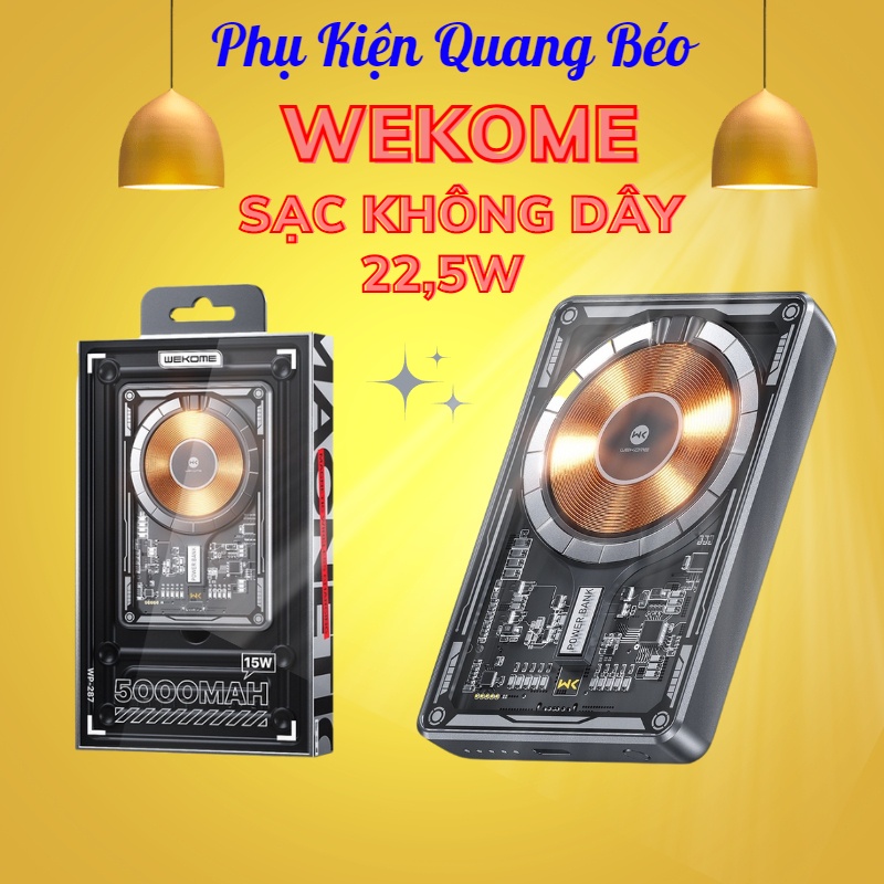 Sạc dự phòng không dây 15W tích hợp sạc nhanh 22,5w WP-289 /WP-287 dung lượng 5000mAh-10000mAh - Sạc dự phòng trong suốt