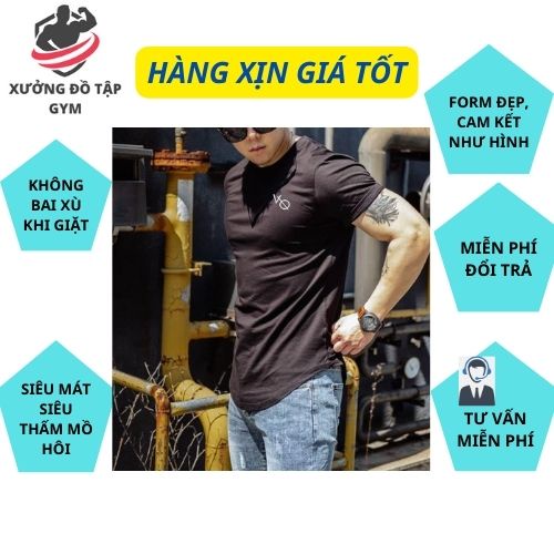 Áo thun thể thao body nam, cổ tròn tay ngắn, tập gym, cotton lạnh