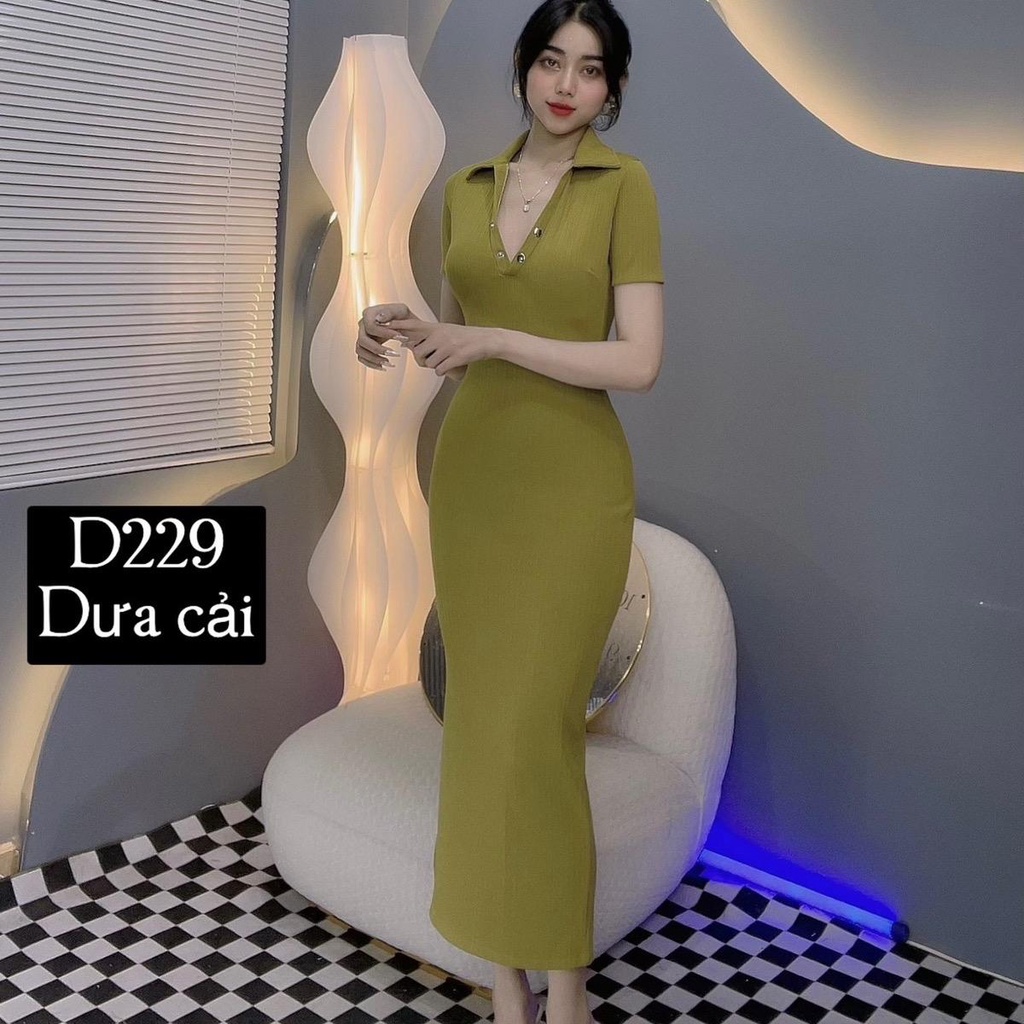 D229 - Đầm body cổ sơ mi basic