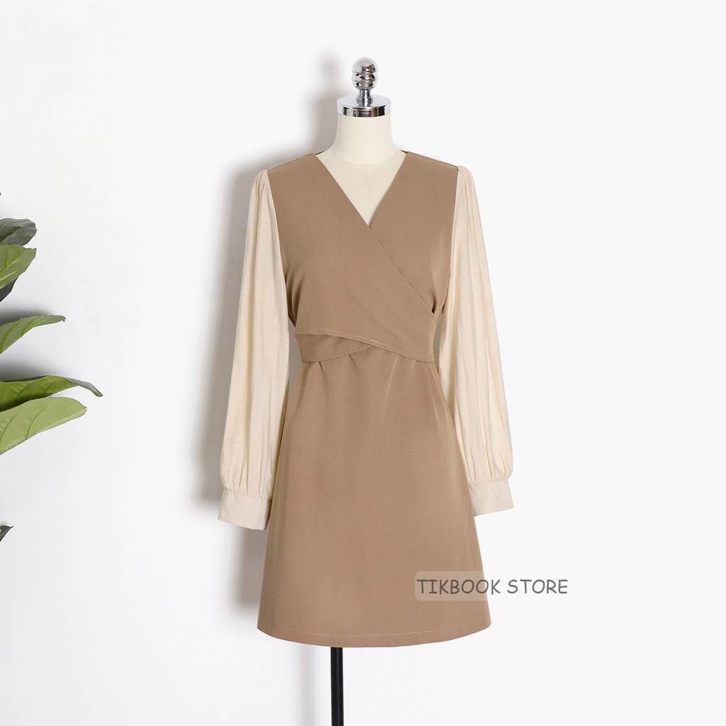 CÓ SẴN- Váy Dài Tay Cổ V mùa thu, Hàng Quảng Châu  - Tikbook Store