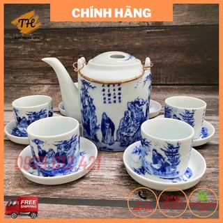 Bộ ấm Tích Bát Tràng men lam tích Trúc Lâm Thất Hiền ấm trà uống trà tươi trà xanh trà lá