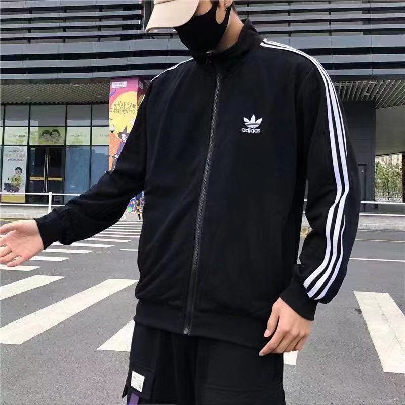 Áo Khoác Thể Thao Adidas 100% Chính Hãng Cổ Đứng Thêu Logo Phối Khóa Kéo Thoáng Khí Thoải Mái Cho Nam