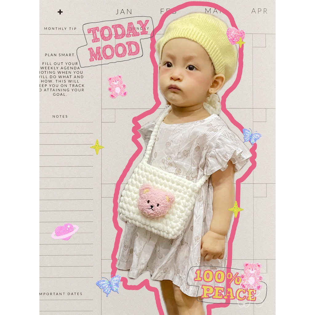Túi đeo chéo Túi lì xì cho bé Túi len handmade gấu bông