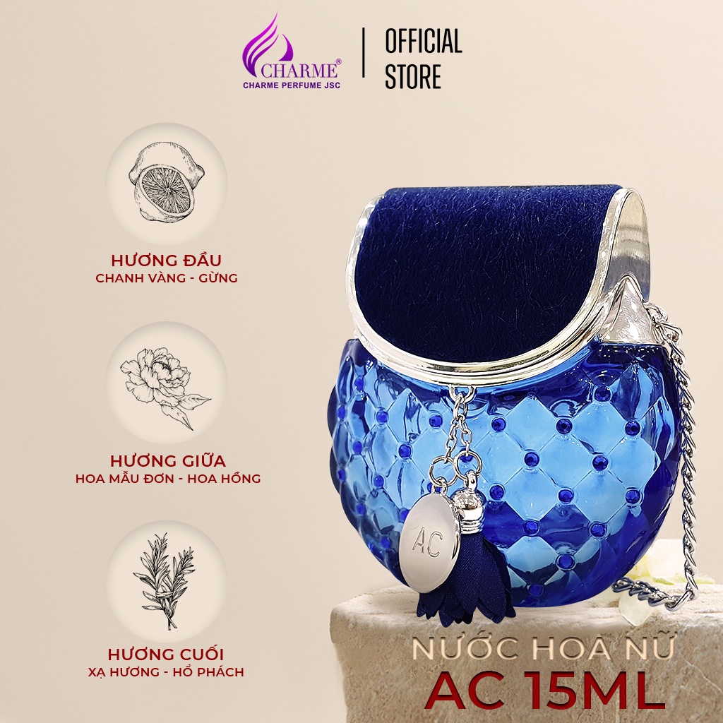 Nước hoa nữ cao cấp, Charme AC, mùi hương tinh tế, quý phái, gợi cảm, tỏa hương suốt ngày dài, 15ml