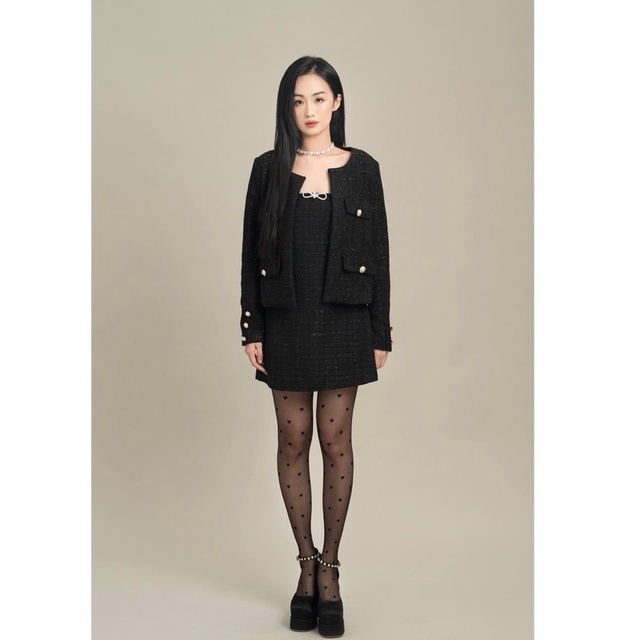 MUSE DRESS màu đen vải tweed