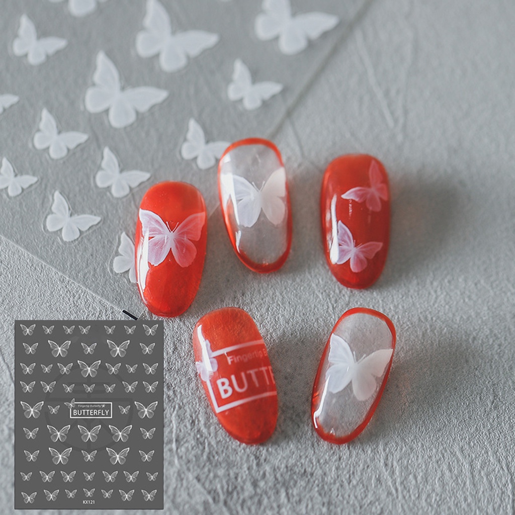 Miếng Dán Trang Trí Móng Tay Hình Bướm Màu Trắng Thông Dụng Dễ Sử Dụng Cho Nữ
