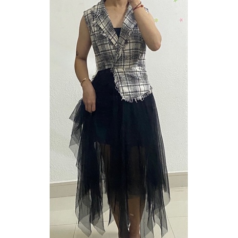 vay voan kết hợp dạ tweed