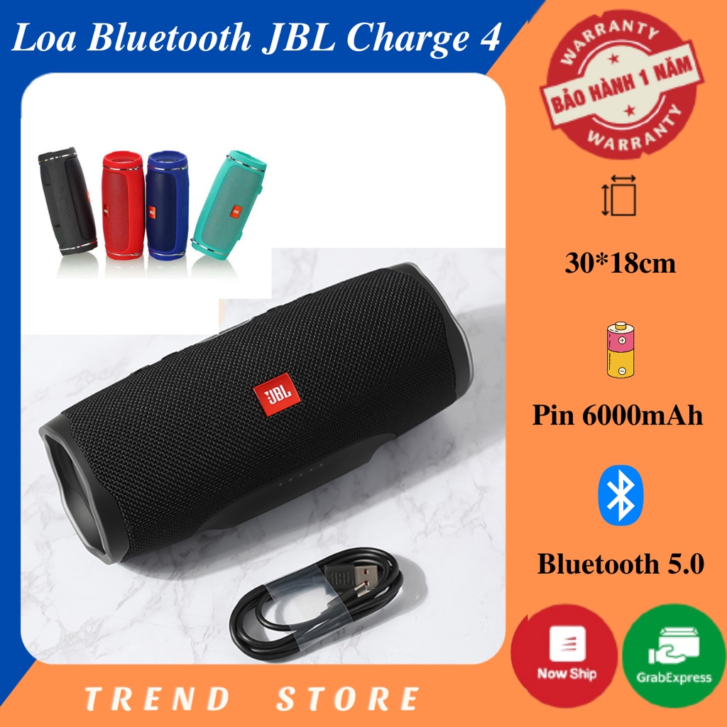 Loa Bluetooth Bass Mạnh JBL Charge 4, Tặng Kèm Dây Đeo, Màng Loa 2 Bên, Thiết Kế Nhỏ Gọn Dễ Di Chuyển, Pin Trâu