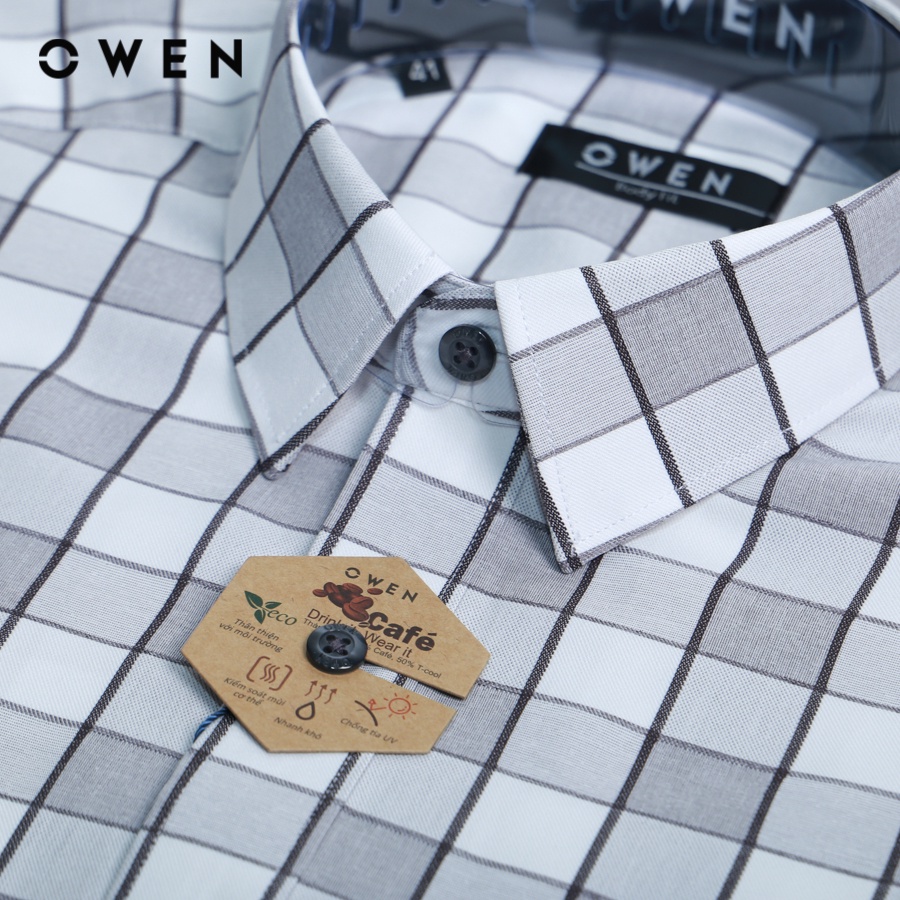 OWEN - Áo sơ mi ngắn tay Body Fit Ghi Cafe T-Cool - AB230108NT
