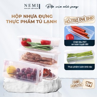 Hộp Đựng Thực Phẩm Tủ Lạnh Trong Suốt Hình Chữ Nhật Khay Ráo Nước Bảo Quản Thức Ăn An Toàn