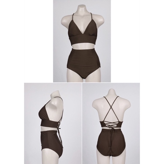 Bikini, đồ bơi nữ 2 mảnh đi biển nâu dây đan lưng Nemo Bikini - B53