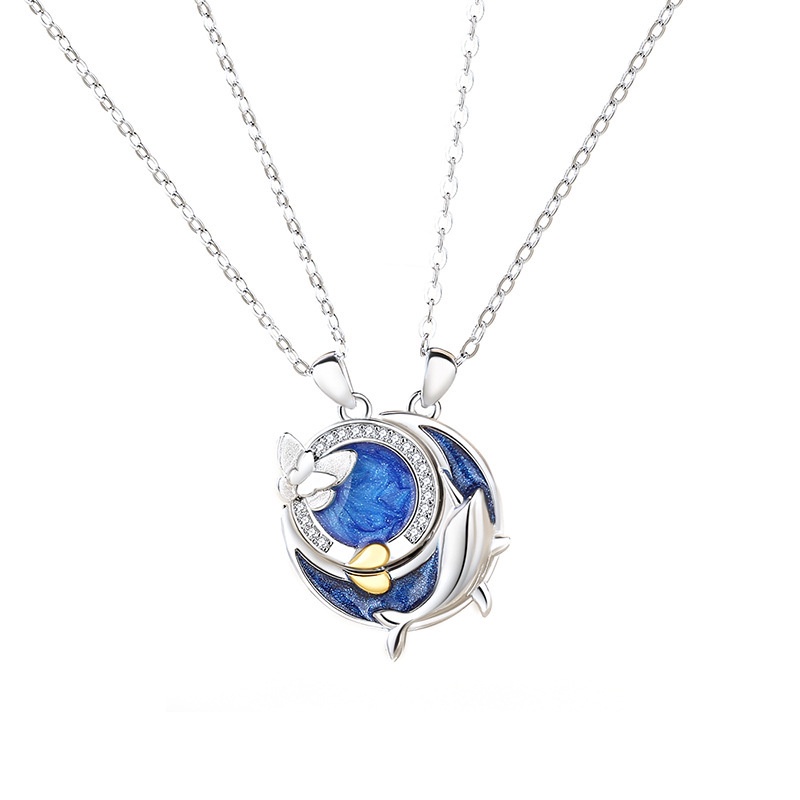 Vòng cổ Mạ Bạc 925 Mặt Hình Cá Voi Đính Đá Zircon In Chữ You Are My Dream Thời Trang Cho Cặp Đôi