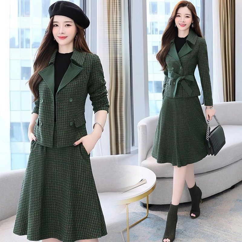 Bộ Áo Khoác Vest + Chân Váy Len Kẻ Sọc Dáng Ôm Thời Trang Xuân Thu 2023 Cho Nữ