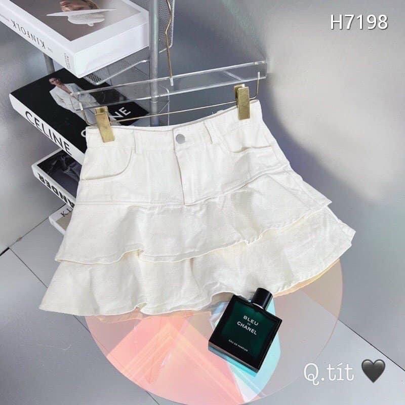 Chân váy hai tầng chất mịn 1 nút có túi lyie