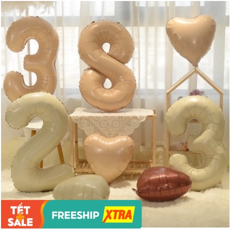 Bóng số tuổi màu nâu size đại 70cm - tim - sao bong bóng trang trí sinh nhật tông Hàn Quốc Habiba