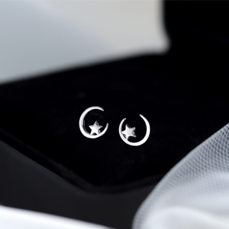 We Flower Bông Tai Mạ Bạc 925 Hình Trăng Sao Phong Cách Hàn Quốc Thanh Lịch Dành Cho Nữ