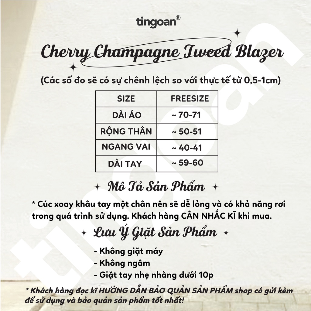 TINGOAN® - Áo khoác tweed blazer freesize TWEED đính cúc lấp lánh dáng dài 2 lớp hồng CHERRY CHAMPAGNE BLAZER/PK