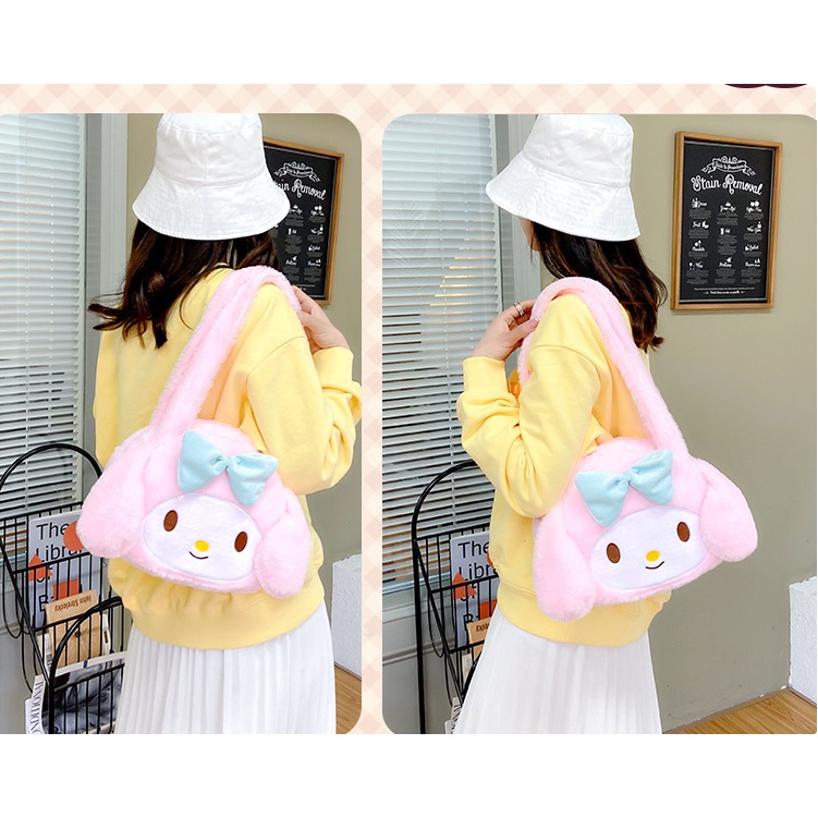 Tote lông nhung mịn hoạt hình Melody/ Kuromi/ Cinamon xinh xắn