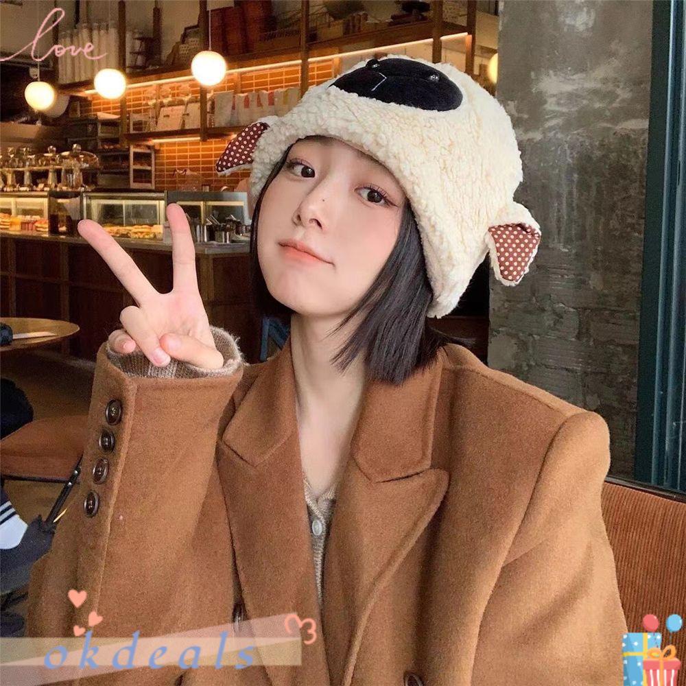 Mũ Beanie Vải Lông Cừu Ấm Áp Dễ Thương Cho Bạn Gái