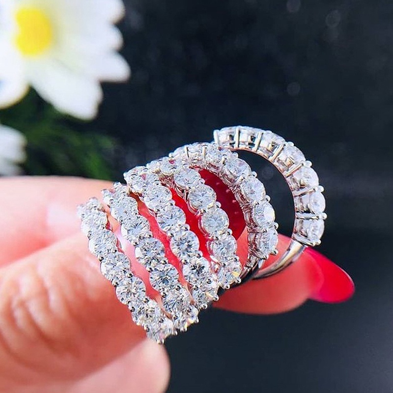 Nhẫn Đính Hôn Đính Đá Zircon Màu Bạc Thời Trang Chất Lượng Cao Cho Nữ