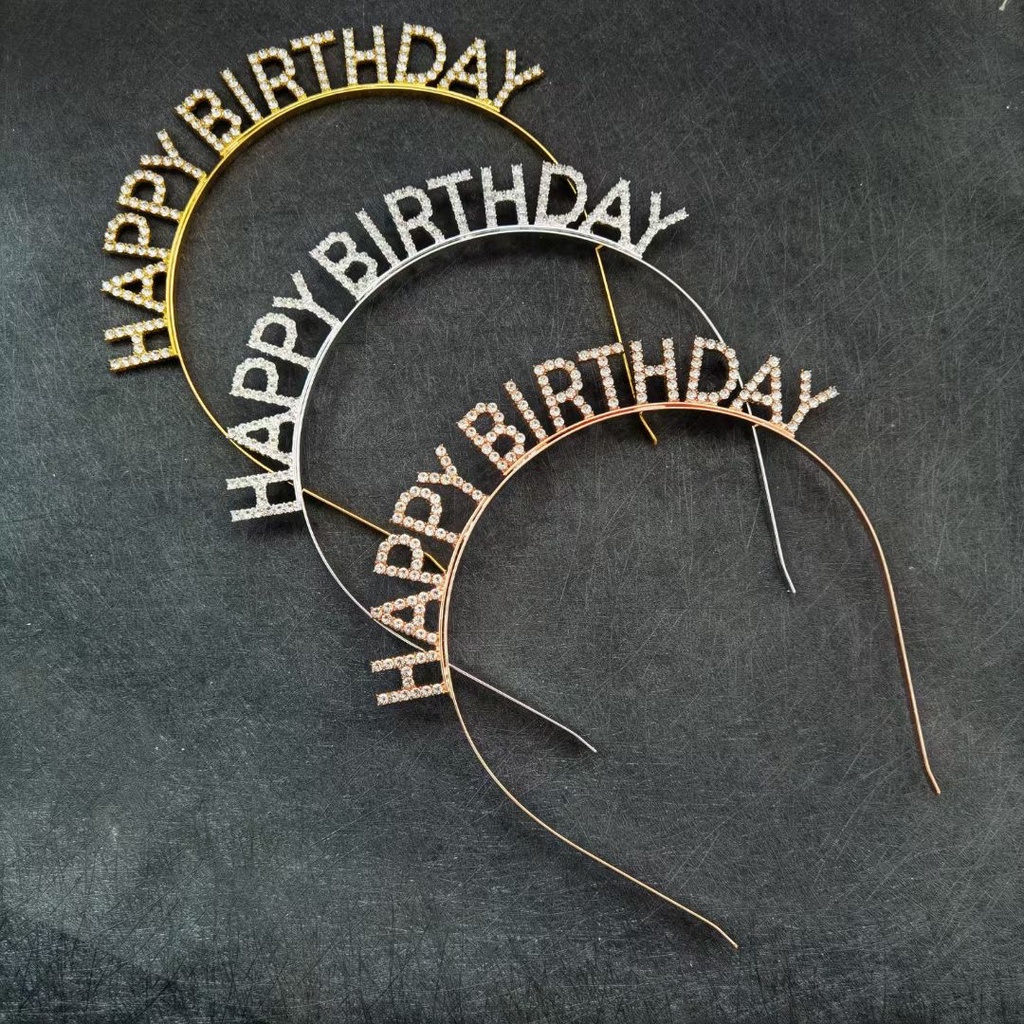 Băng đô cài tóc hình chữ Happy Birthday đính đá, party, tiệc sinh nhật Fubao Store